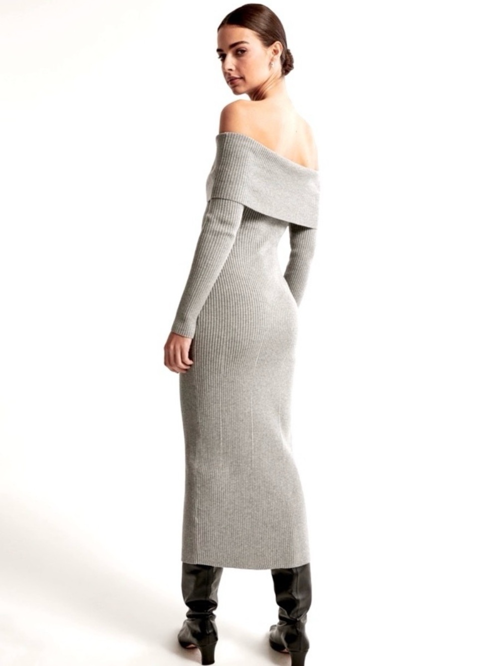 Abercrombie & Fitch NWOT Off Shoulder Bodycon Rib Knit Maxi Sweater Dress (M) - Picture 3 of 11